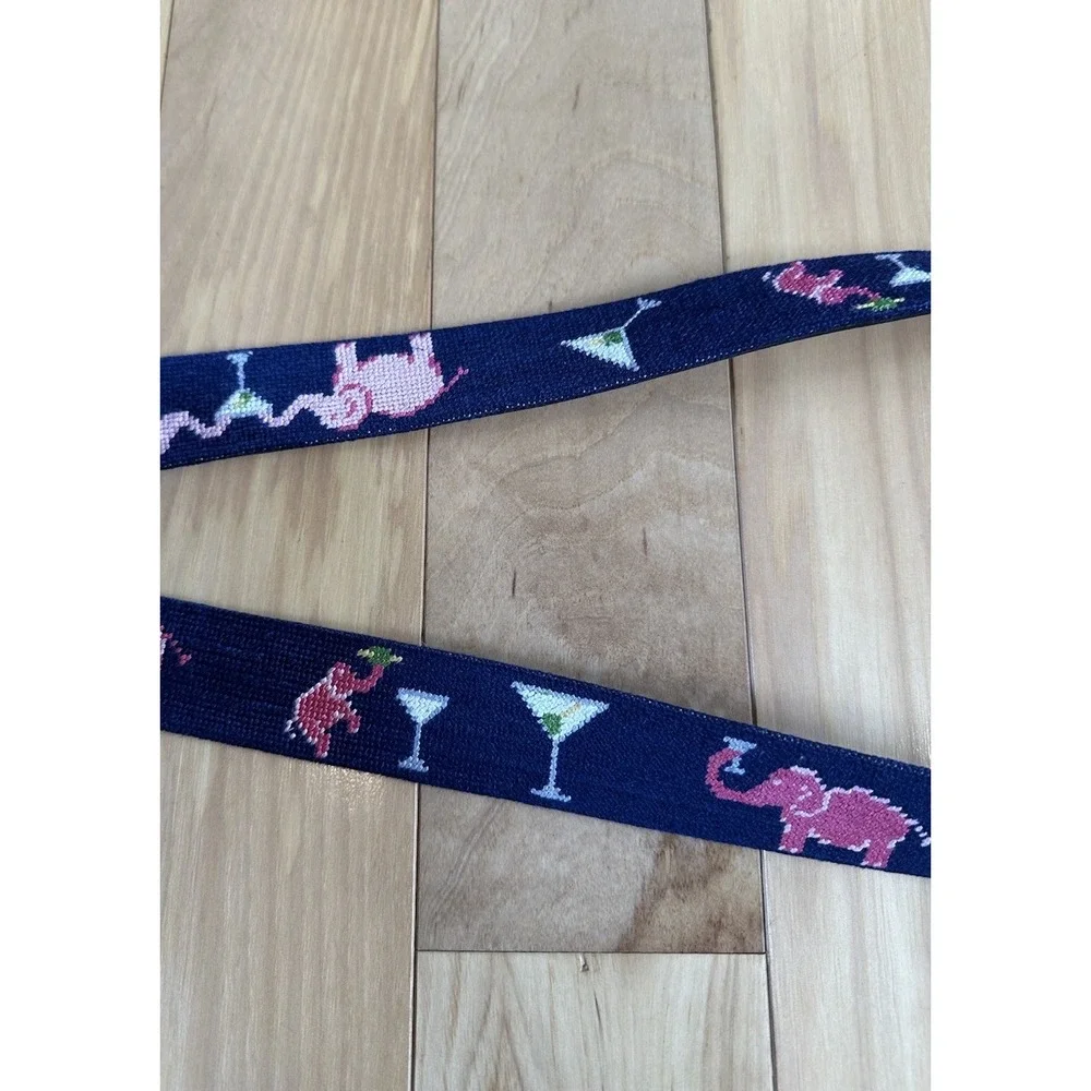 Smathers & Branson Needlepoint Belt Size 42 Elephant and Martini Cocktail Print